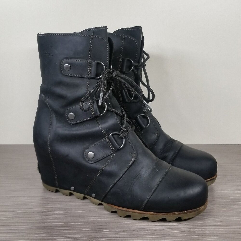 Sorel Joan Of Arctic II Wedge Boots, Black Leather, Womens Size 7 M